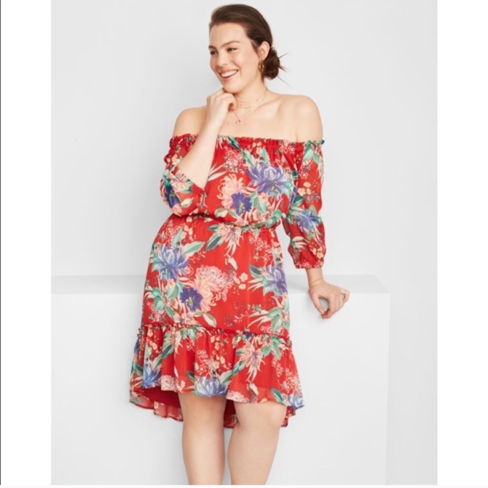 Ava & Viv Target Red Floral Off Shoulder Dress 3X